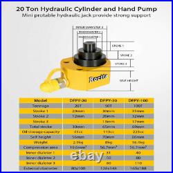 20 Ton Low Profile Hydraulic Ram Jack Cylinder and Hand Cp 180 Pump Sets Stroke
