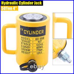 50 Ton 4 Stroke Hydraulic Cylinder Ram Jack Single Acting Lifting Ram Yellow NEW